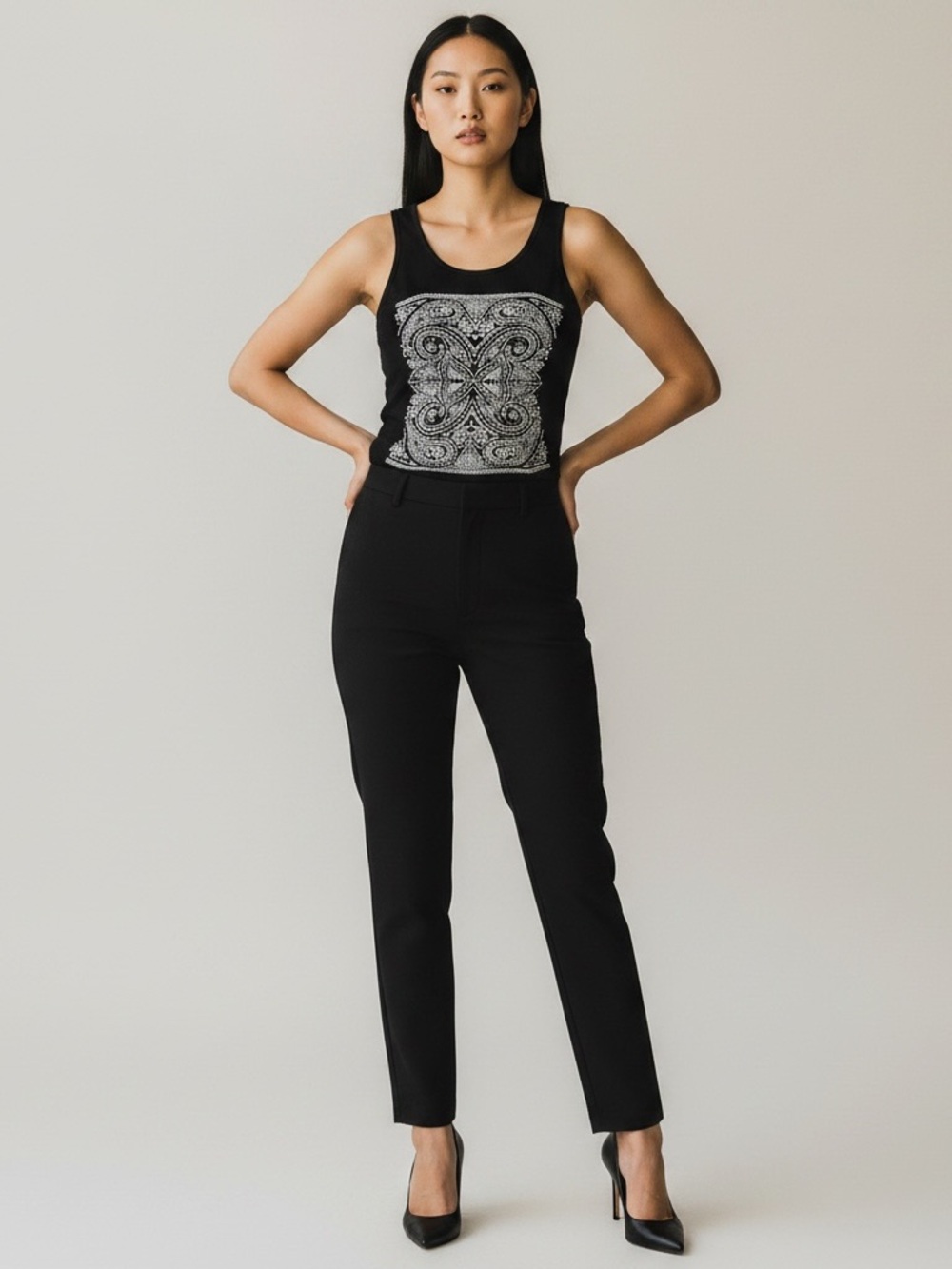 Hugo Boss Black Tank Top with Embossed White Pattern | size Small